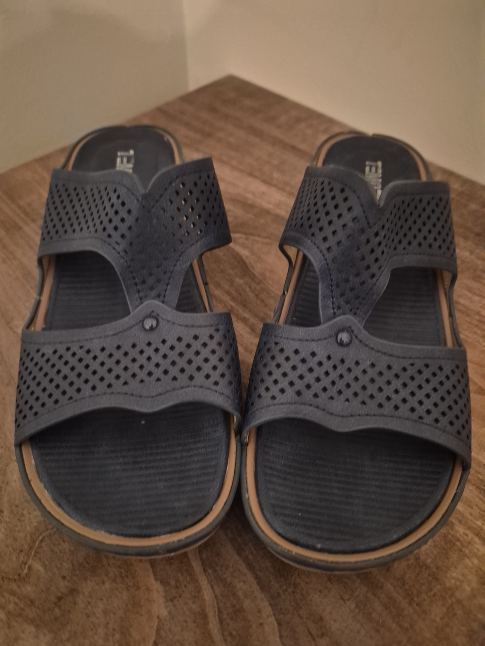Woman's Navy Perforated Slide Sandals